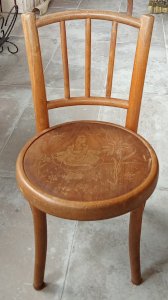 Old Small Children's Chair Fischel Colombine Pierrot Bent Wood