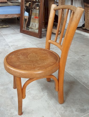 Ancienne Petite Chaise Enfant Fischel Colombine Pierrot Bois Courbé
