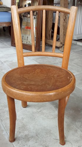 Ancienne Petite Chaise Enfant Fischel Colombine Pierrot Bois Courbé