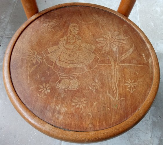 Ancienne Petite Chaise Enfant Fischel Colombine Pierrot Bois Courbé