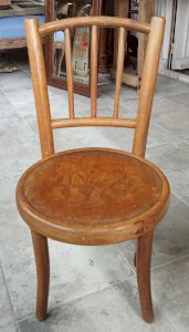 Old Children's Chair Fischel Engraved Decor Pierrot Curved Wood