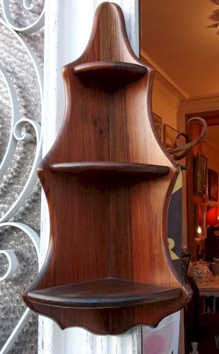 Ancienne Petite étagère Angle Bois 3 Niveaux meuble appoint Old Wooden shelf