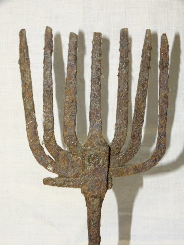 -  ANCIENNE PETITE FOUENE FOËNE  FER FORGE HAUTE EPOQUE OUTIL PECHE A PIED    D