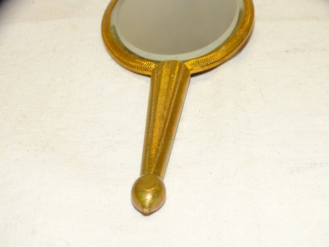 -ANCIENNE PETITE GLACE MIROIR FACE A MAIN CAMEE PORCELAINE LIMOGES AU DOS  D