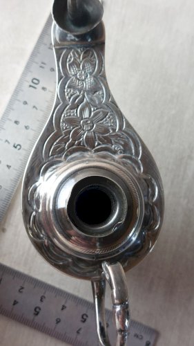 Ancienne petite lampe à huile miniature / Aladin, en argent ^