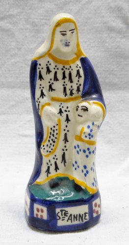 -ANCIENNE PETITE STATUE SAINTE ANNE CERAMIQUE H.B. QUIMPER COLLECTION VITRINE  D