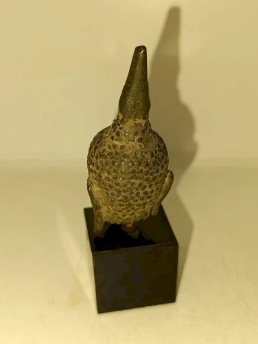 ancienne petite tete bouddha en bronze sur socle bois en bon etat