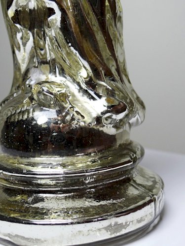 Ancienne petite vierge en verre églomisée polychrome XIXe