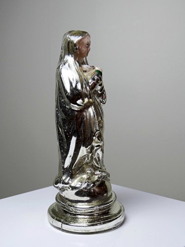 Ancienne petite vierge en verre églomisée polychrome XIXe