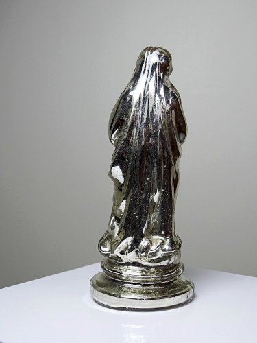 Ancienne petite vierge en verre églomisée polychrome XIXe