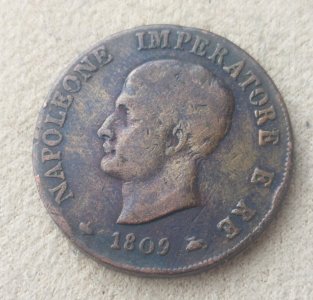 Ancienne pièce de monnaie, 1 Soldo, Napoléon 1809 M, Italie ^