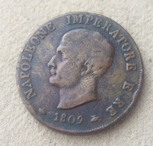 Ancienne pièce de monnaie, 1 Soldo, Napoléon 1809 M, Italie ^