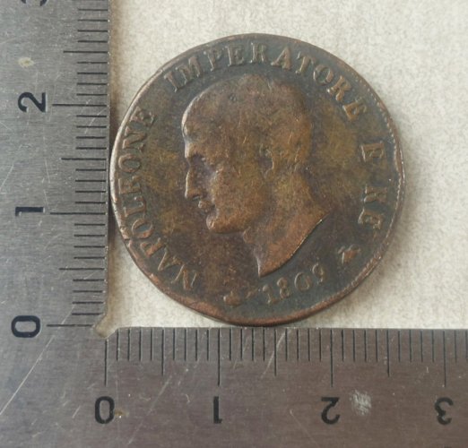Ancienne pièce de monnaie, 1 Soldo, Napoléon 1809 M, Italie ^