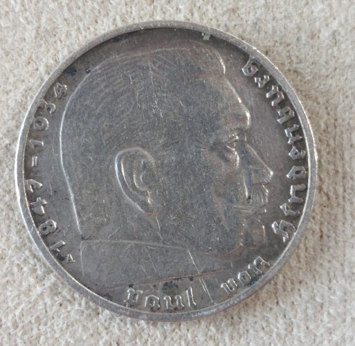 Ancienne pièce de monnaie, 2 Reichsmark, von Hindenburg, 1939 Allemagne, argent ^