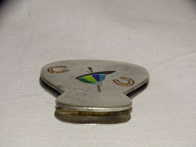 -ANCIENNE PINCE A BILLET ARGENT 925 poinç. Charançon Casquette JOCKEY émaillée D