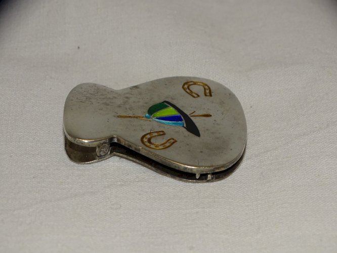 -ANCIENNE PINCE A BILLET ARGENT 925 poinç. Charançon Casquette JOCKEY émaillée D