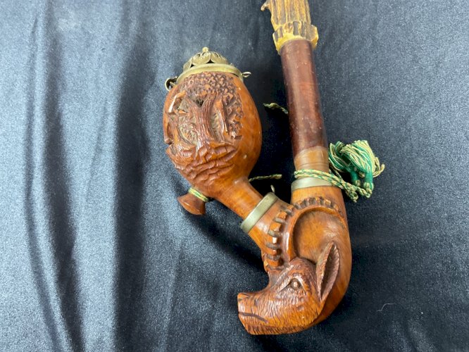 ancienne Pipe Sculptée en Bois de Bruyère Lorenz Chasse Art Populaire cerf …