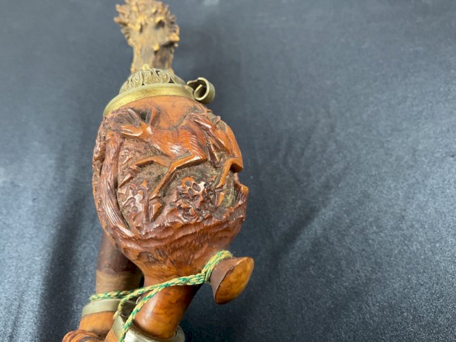 ancienne Pipe Sculptée en Bois de Bruyère Lorenz Chasse Art Populaire cerf …