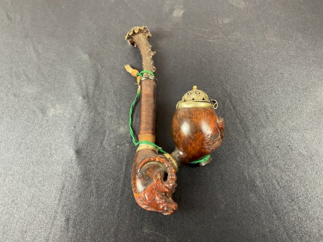 ancienne Pipe Sculptée en Bois red point briard Chasse Art Populaire cerf …