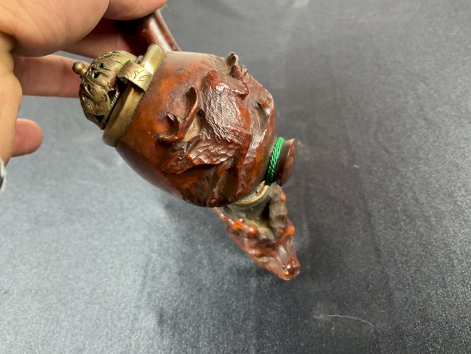 ancienne Pipe Sculptée en Bois red point briard Chasse Art Populaire cerf …