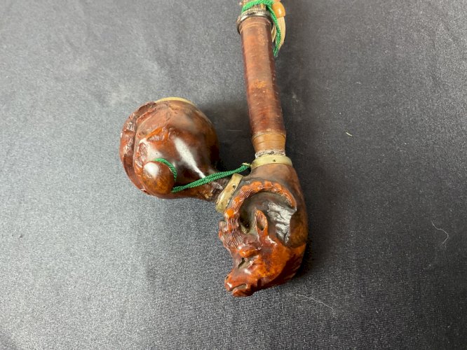 ancienne Pipe Sculptée en Bois red point briard Chasse Art Populaire cerf …