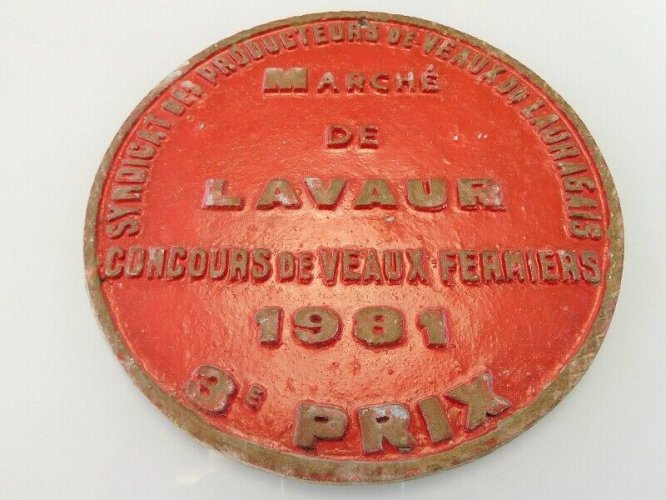 ANCIENNE PLAQUE CONCOURS DE VEAUX FERMIERS 1981 3ème PRIX MARCHE DE LAVAUR
