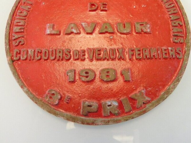 ANCIENNE PLAQUE CONCOURS DE VEAUX FERMIERS 1981 3ème PRIX MARCHE DE LAVAUR