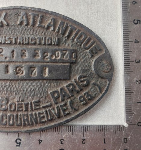 Ancienne plaque de machine / chaudière, Babcock Atlantique, La Courneuve, 1971
