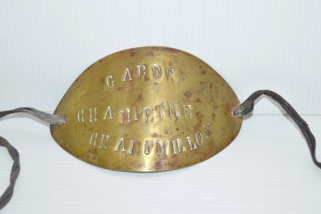 -ANCIENNE PLAQUE de METIER GARDE CHAMPETRE de BRAS LAITON jus grenier CHARENTE