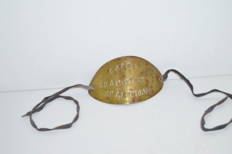 -ANCIENNE PLAQUE de METIER GARDE CHAMPETRE de BRAS LAITON jus grenier CHARENTE