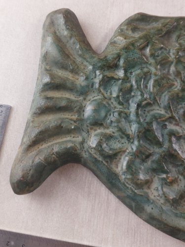 Ancienne plaque en céramique, décor poisson, Argonautes, de Vallauris