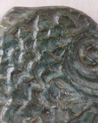 Ancienne plaque en céramique, décor poisson, Argonautes, de Vallauris