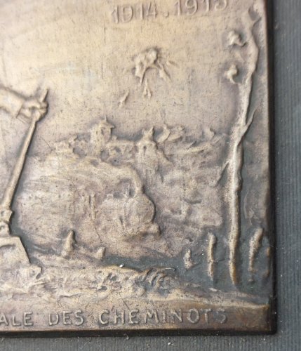 Ancienne plaque fine, Union Nationale des Cheminots 1914-1915, Foerster ^
