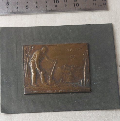 Ancienne plaque fine, Union Nationale des Cheminots 1914-1915, Foerster ^