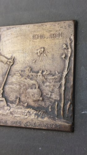 Ancienne plaque fine, Union Nationale des Cheminots 1914-1915, Foerster ^