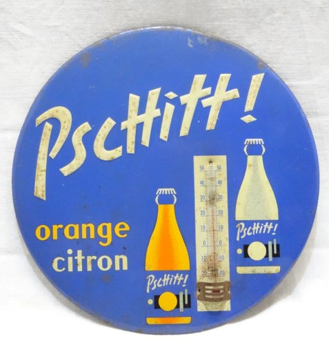 -ANCIENNE PLAQUE PUBLICITAIRE TÔLE LITHOGRAPHIEE PUB PSCHITT CITRON ORANGE     D