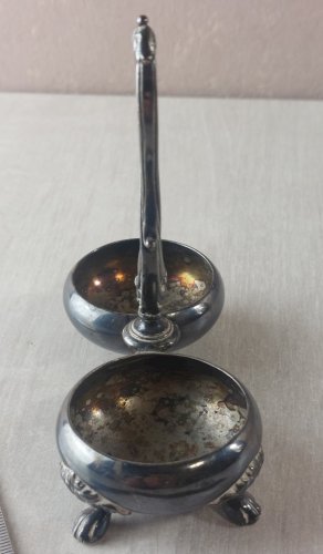 Ancienne salière poivrière / salerons, en métal argenté, Krupp Berndorf ^
