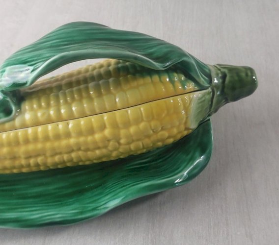 Ancienne saucière forme épis de mais en céramique / Majolique de Sarreguemines