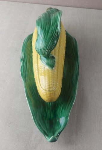 Ancienne saucière forme épis de mais en céramique / Majolique de Sarreguemines