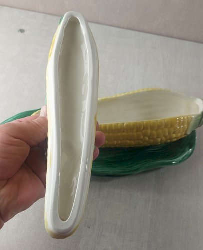 Ancienne saucière forme épis de mais en céramique / Majolique de Sarreguemines