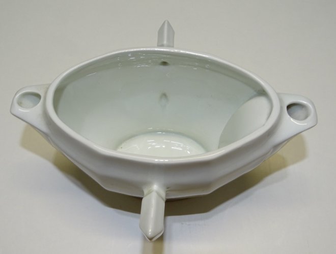 -ANCIENNE SAUCIERE GRAS MAIGRE PORCELAINE BLANCHE LIMOGES DECO TABLE   D