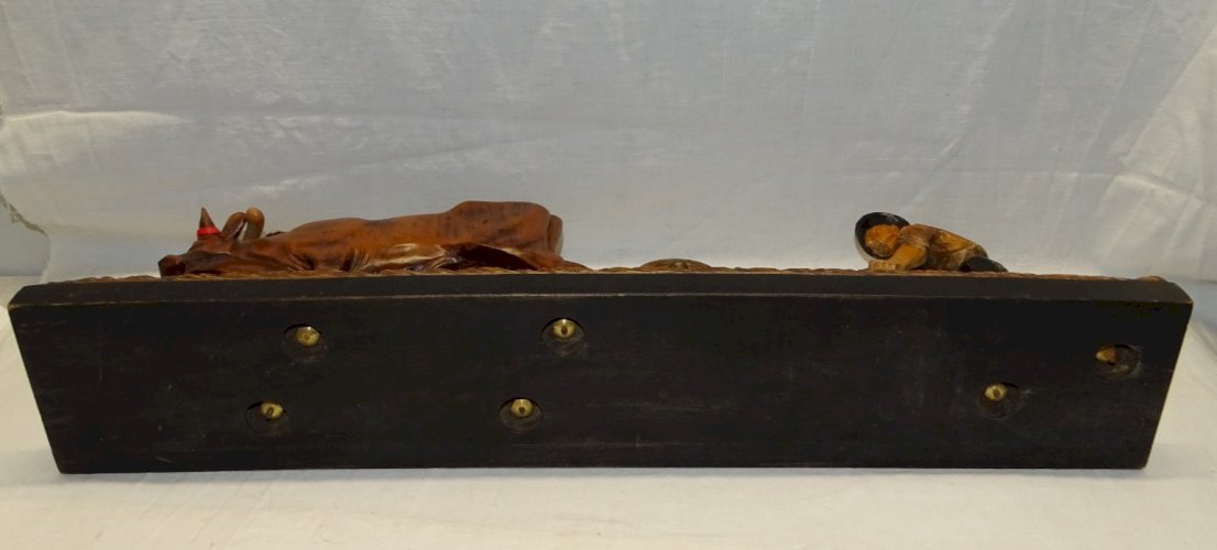 - ANCIENNE SCULPTURE SCENE RURALE TRADITIONNELLE FERMIER & 1 YUNTA (2 Boeufs)  D