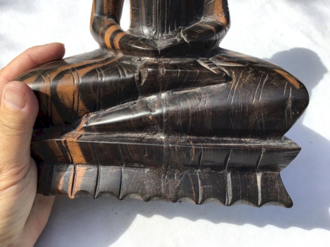 Ancienne Sculpture Statue bois ébène Bouddha Tibet Birmanie Art Populaire