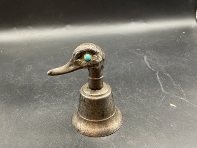ANCIENNE SONNETTE DE TABLE CLOCHE TÊTE DE CANARD