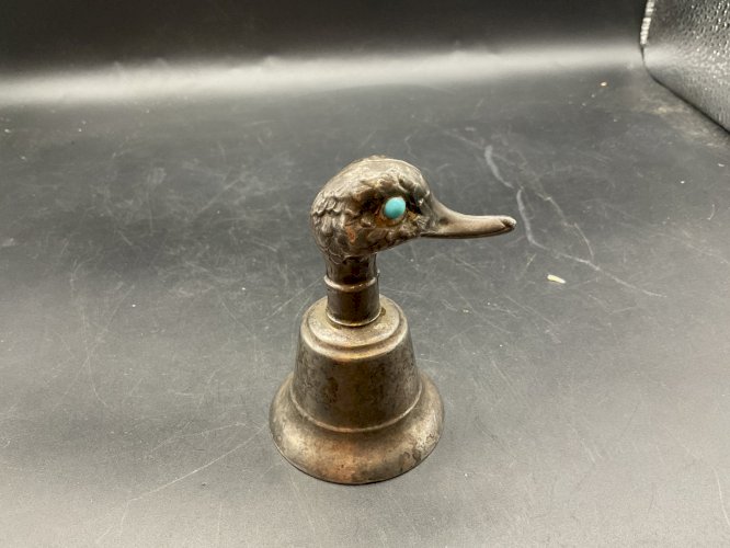 ANCIENNE SONNETTE DE TABLE CLOCHE TÊTE DE CANARD