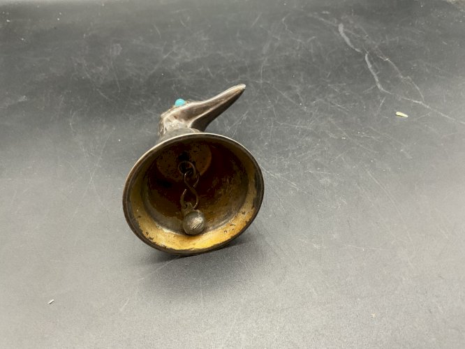 ANCIENNE SONNETTE DE TABLE CLOCHE TÊTE DE CANARD
