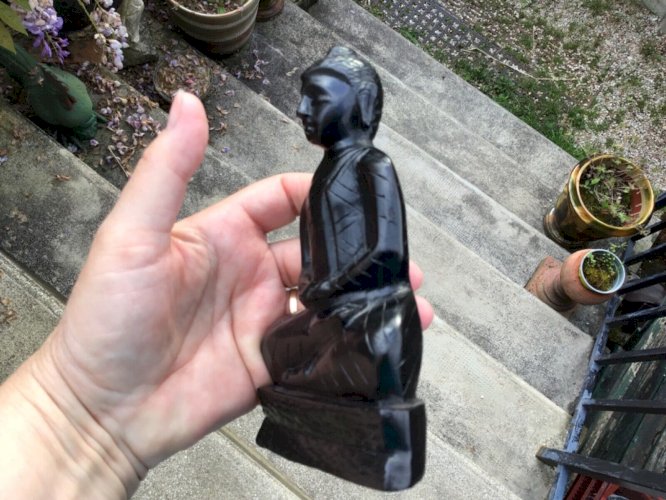 ANCIENNE STATUE BOUDDHA  VINTAGE EN BOIS SCULPTÉ  sri kanka
