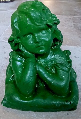 Ancienne Statue Buste Sculpture Plâtre peinte Jeune Fille Rêveuse