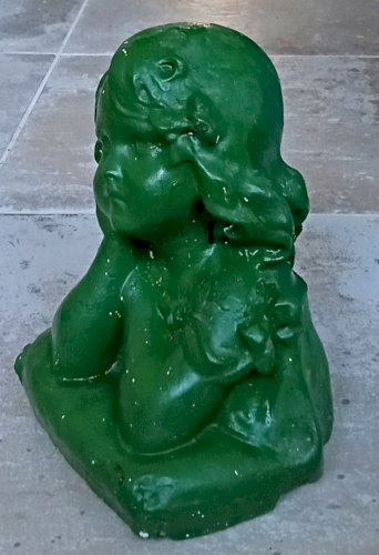 Ancienne Statue Buste Sculpture Plâtre peinte Jeune Fille Rêveuse