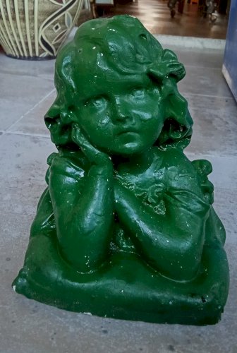 Ancienne Statue Buste Sculpture Plâtre peinte Jeune Fille Rêveuse